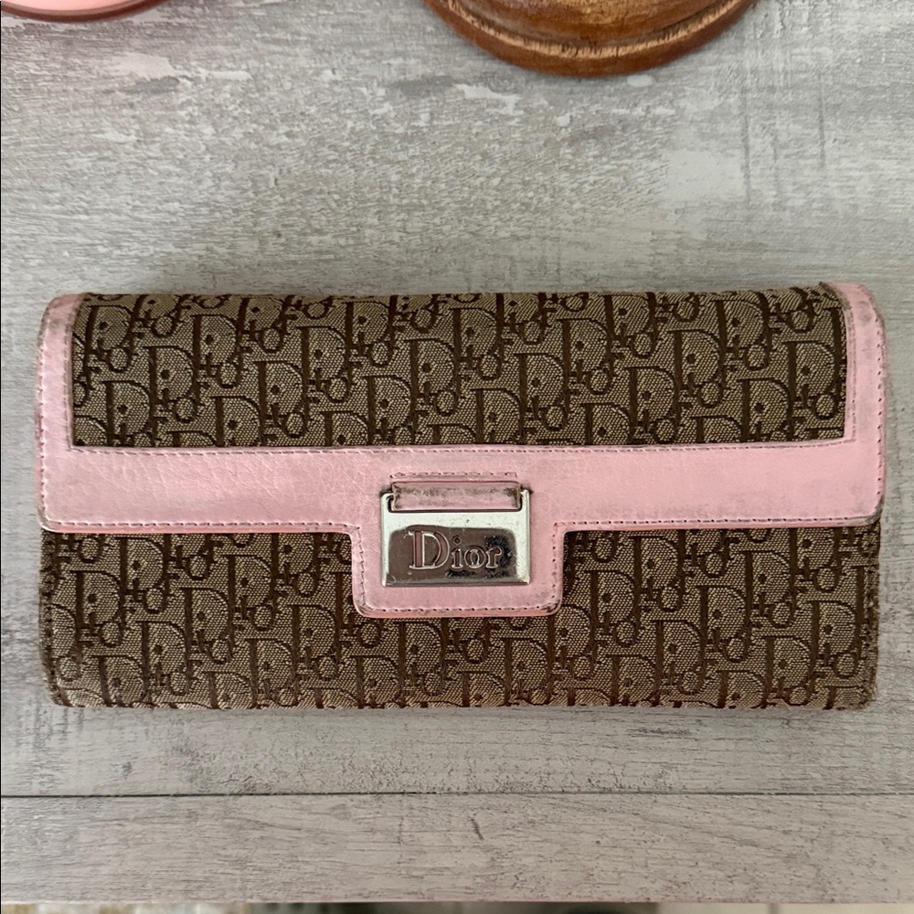 Christian Dior Trotter Canvas Pink Leather Long Wallet
